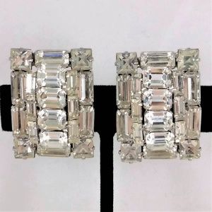 Big Clip On Rhinestone Earrings Vintage Bling